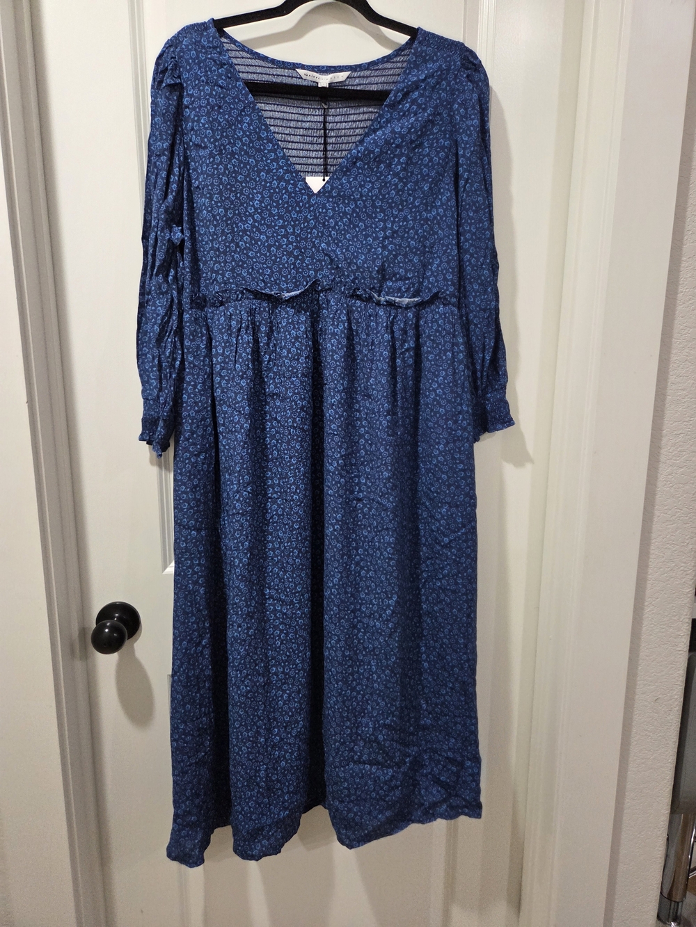 The Nines by HATCH Blue Printed Long Sleeve Maxi Dress